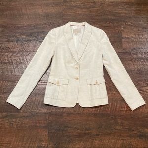 Banana Republic Blazer Linen Safari Jacket Cream Ivory Two Button Size 6 Tall